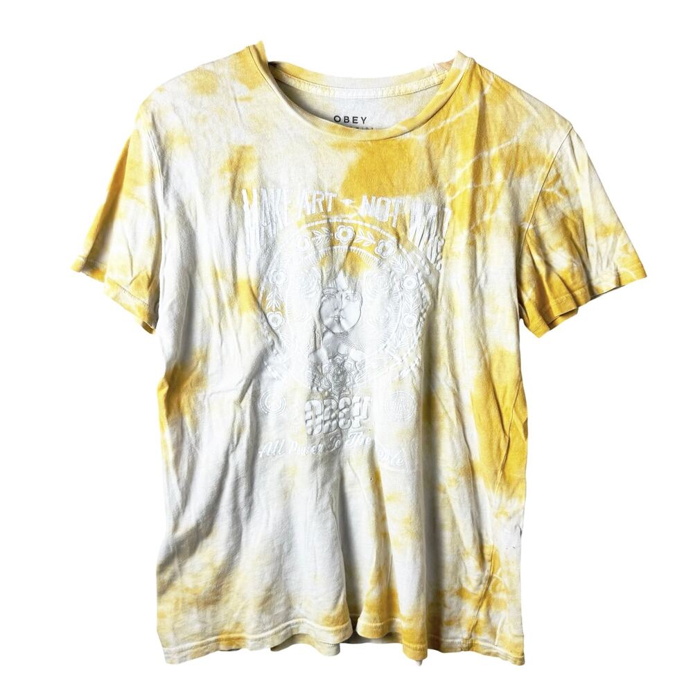 Obey T-Shirt Women's Thrashed Size Medium Graphic White Holes Make Art Not War